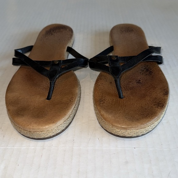 Ugg Black Leather Straps And Jute Flip Flop Sandals - Picture 9 of 12